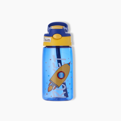 Gourde enfant design avec paille Fusée bleue / 480ml