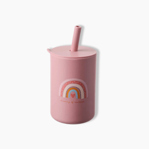 Gourde enfant en silicone avec paille Arc-en-ciel/Rose / 150ml