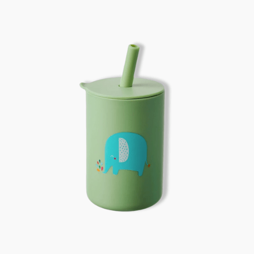 Gourde enfant en silicone avec paille Eléphant/Vert / 150ml