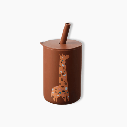 Gourde enfant en silicone avec paille Girafe/Terracotta / 150ml