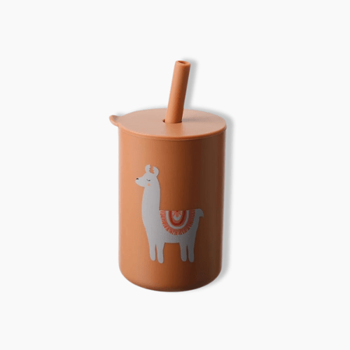 Gourde enfant en silicone avec paille Lama/Orange / 150ml