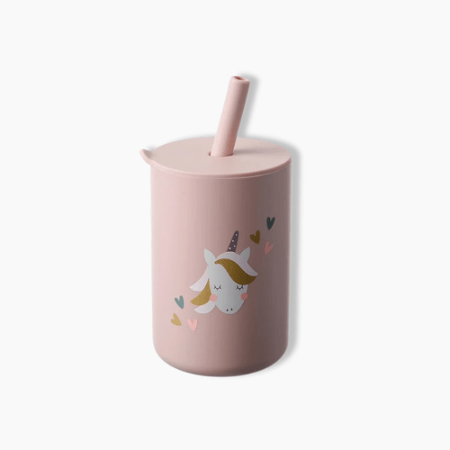 Gourde enfant en silicone avec paille Licorne/Rose clair / 150ml