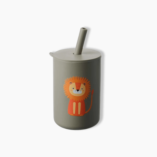 Gourde enfant en silicone avec paille Lion/Gris / 150ml