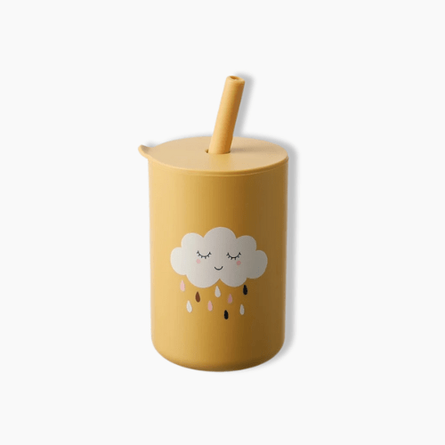 Gourde enfant en silicone avec paille Nuage/Jaune / 150ml